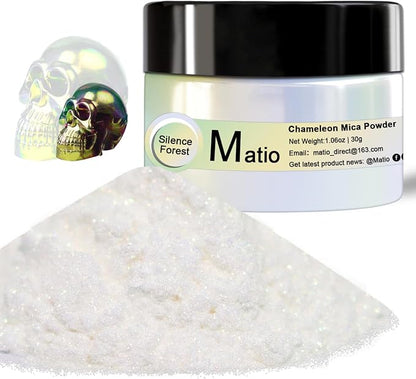 Matio Chameleon Mica Powder, 1.06oz/ 30g Silence Forest White Chrome Powder by Matio