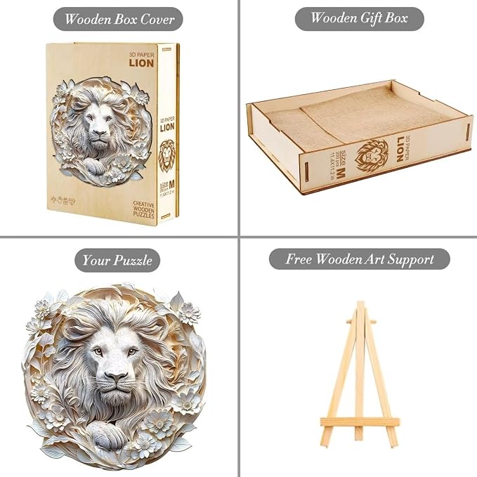 Wooden Puzzles Adults, 3D Paper Lion Wooden Puzzles 295 Pieces, Unique Animal - Image 4