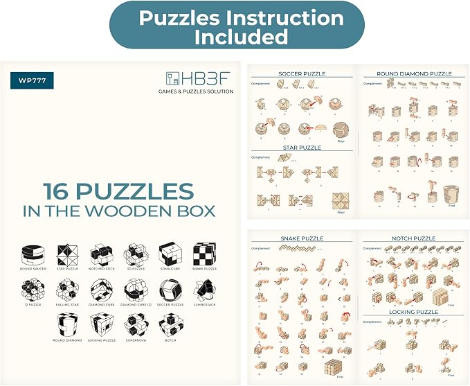 BSIRI 16 in 1 Wooden Brain Teaser Puzzles - Image 9