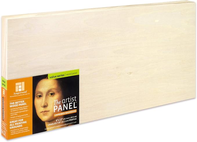 Ampersand Art Supply Unprimed Basswood Artist Panel, 7/8" Cradled Profile by AmpersandArtSupply