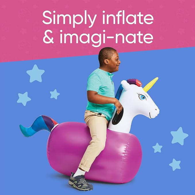 Hearthsong Hop N Go Inflatable Unicorn Riding Bouncy Hopping Toys - Image 3