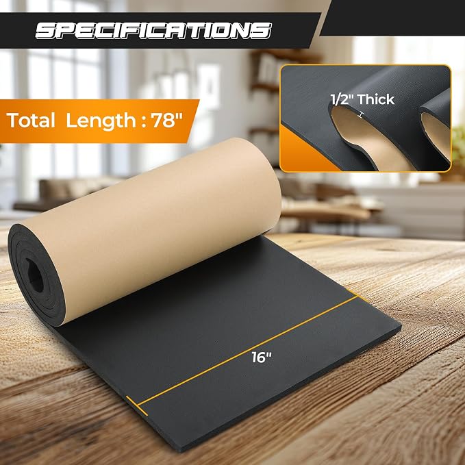 NATGAI Sponge Neoprene with Adhesive Foam Rubber Sheet 1/2” Thick X 16” Wide X - Image 2