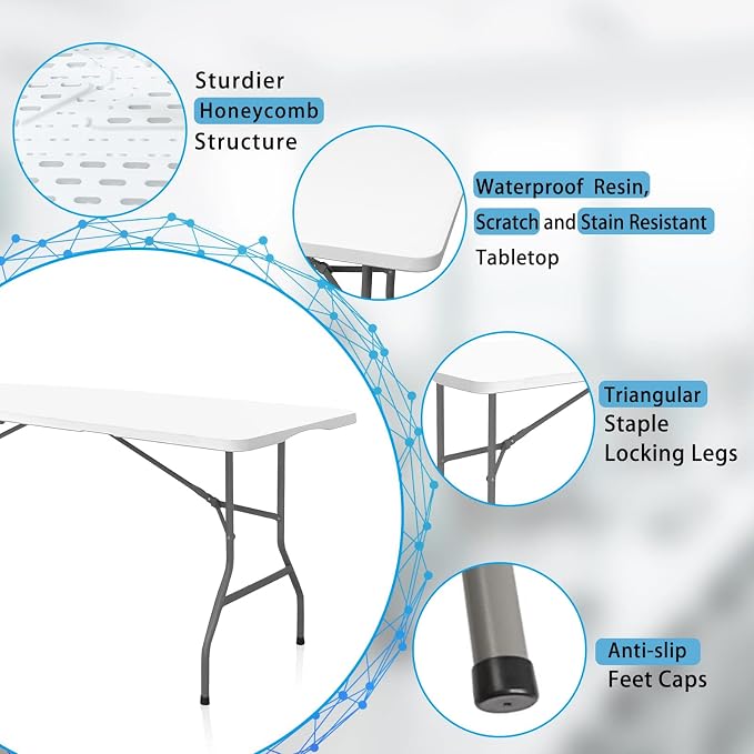 Plastic Folding Table, 6 FT Folding Table, Plastic Portable Tables - Image 8