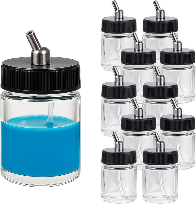 ABEST New 10PCS Airbrush Air Brush Glass Bottle Jar 22CC / Standard Suction Lid by ABEST