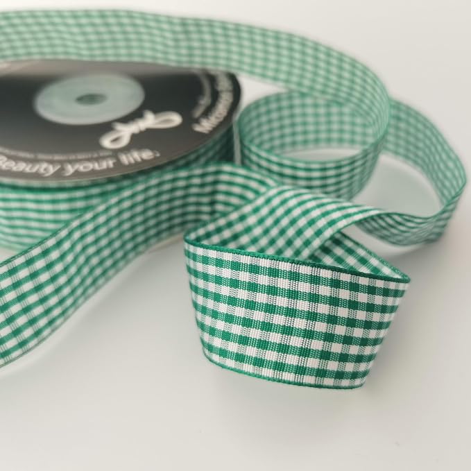 Green and White Woven Edge Plaid Ribbon 100% Polyester Gingham Ribbon 25 Yards - Image 6