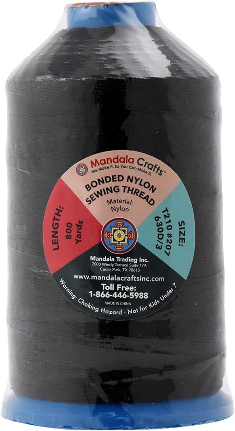 Mandala Crafts Bonded Nylon Thread Black Heavy Duty Sewing Threads - Image 2
