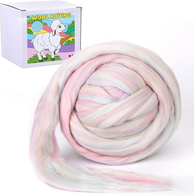 QMNNMA Wool Roving Bulk, 14.1oz Needle Felting Wool, Fiber Roving Wool Top by Qmnnma
