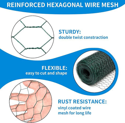 24'' x 150' Green Chicken Wire Fencing, 1 inch Chicken Wire and 20 Gauge - Image 3