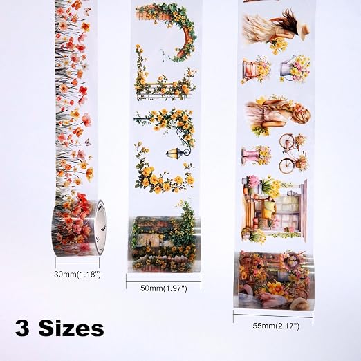 Floral Sea PET Tape Set, 3 Rolls Pre-Cut Botanical Stickers - Image 4