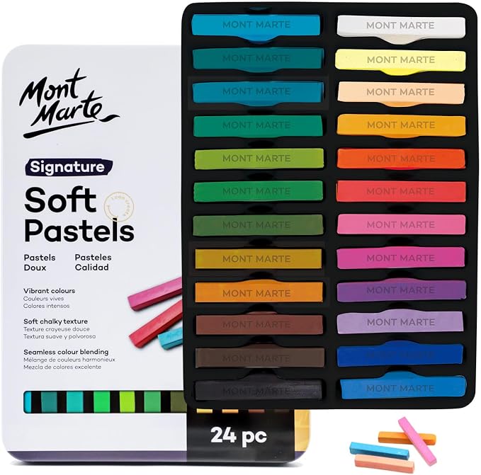 Mont Marte Soft Pastels in Tin Box Signature 24pc, 24 Assorted Colors, Vibrant by MontMarte