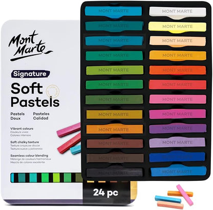 Mont Marte Soft Pastels in Tin Box Signature 24pc, 24 Assorted Colors, Vibrant by MontMarte