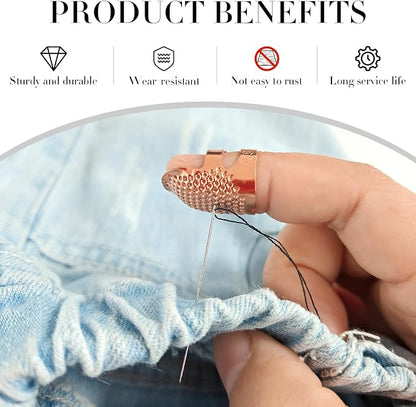 FR 4 Pack Sewing Thimble Finger Protector, Adjustable Finger Metal Shield - Image 3
