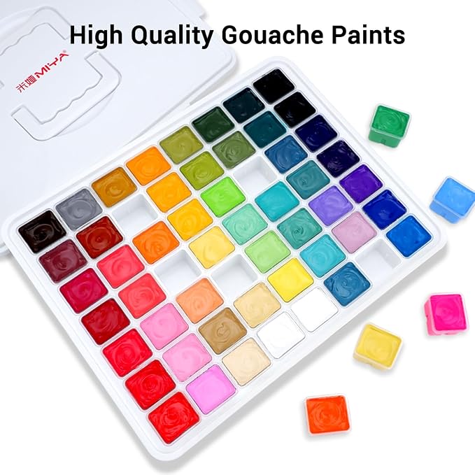 HIMI Gouache Paint Set, 56 Colors x 30 ml Jelly Cup Design in a Carrying Case - Image 5