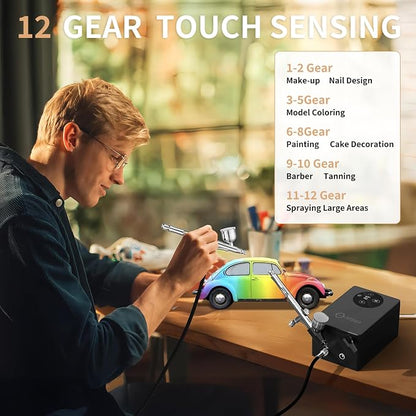RDSWA Airbrush Kit with Air Compressor Machine, 12-Gear Touch Sensing, 51psi - Image 5