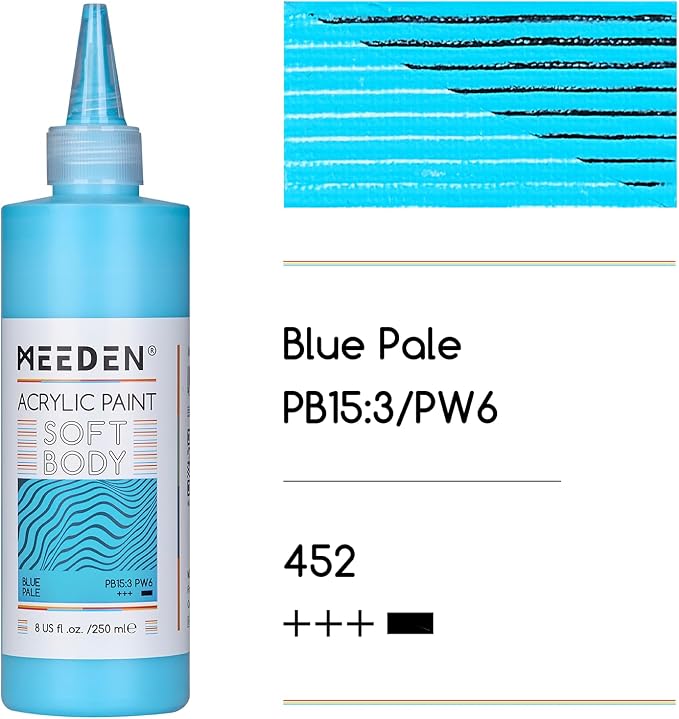 MEEDEN Soft Body Acrylic Paint: Blue Pale Matte Finish - 250ml/8.45oz Bulk - Image 2