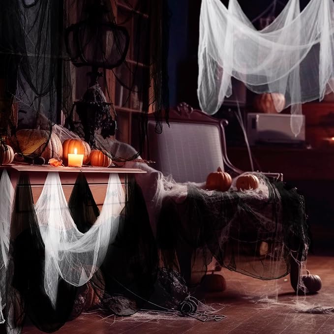 Boao Halloween Cheese cloth 39.37 x 196.85 Inch White Black Cheesecloth Roll - Image 4