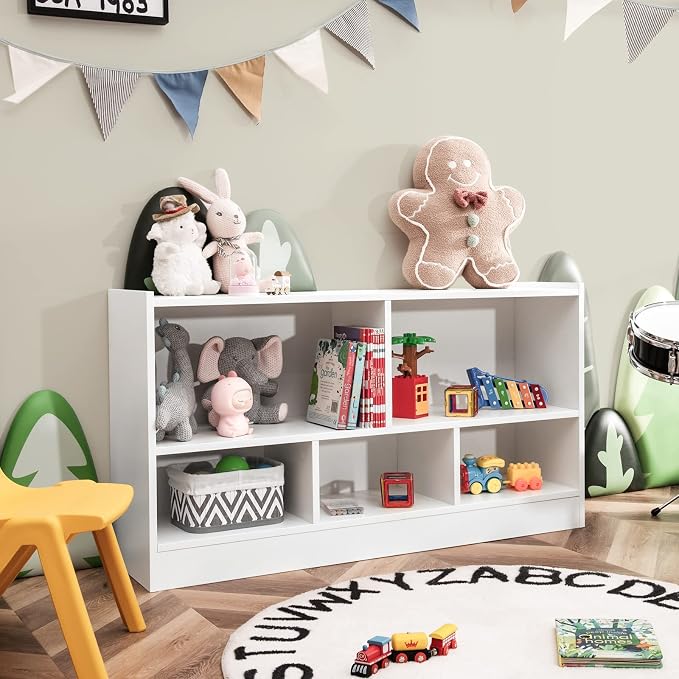 Tangkula 5 Cube Bookcase, 2 Tier Wooden Storage Open Bookshelf, Kid's Playroom - Image 4