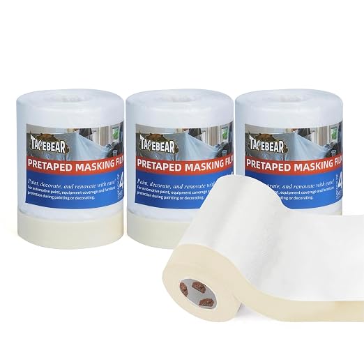 TAPEBEAR Upgrade Pre-Taped Masking Film Extra Thick, High Temp Tape and Drape by TAPEBEAR
