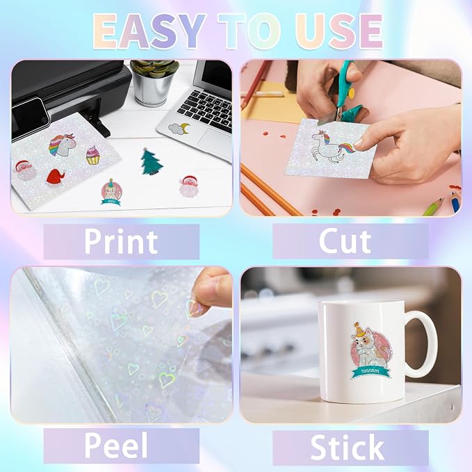 20 Sheets Holographic Sticker Paper, 8.5x11 Inch Clear Printable Vinyl Sticker - Image 3