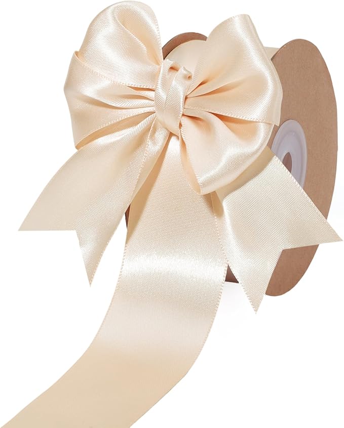 LaRibbons Nude Satin Ribbon 1 1/2 Inch 50 Yards Luxury Double Faced Ivory Silk by LaRibbons