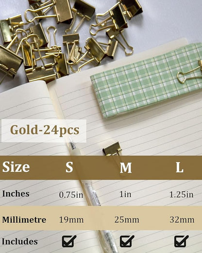 Assorted Binder Clips 0.75/1/1.25in 25-Pack -Gold Tone Clips - Image 4