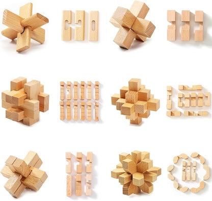 VolksRose 15pcs Wooden Brain Teaser Puzzles, IQ Challenge Puzzle Games - Image 3