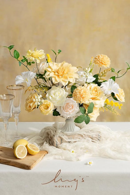 Ling's moment Creamy Yellow Dahlia Foam Artificial Flowers Real Touch Faux Fake - Image 2