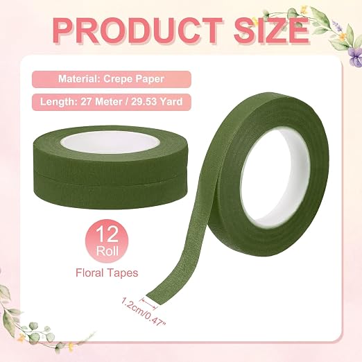 MECCANIXITY 12 Rolls Floral Tapes, 30 Yard x 1/16 in Florist Crepe Flowers - Image 2
