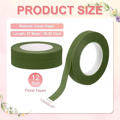 MECCANIXITY 12 Rolls Floral Tapes, 30 Yard x 1/16 in Florist Crepe Flowers - Image 2