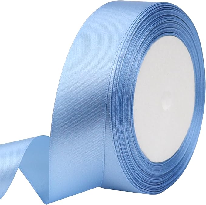 Lake blue Solid Satin Ribbon 1 Inch 25 Yards Solid Polyester Fabric Ribbon by Riunbb