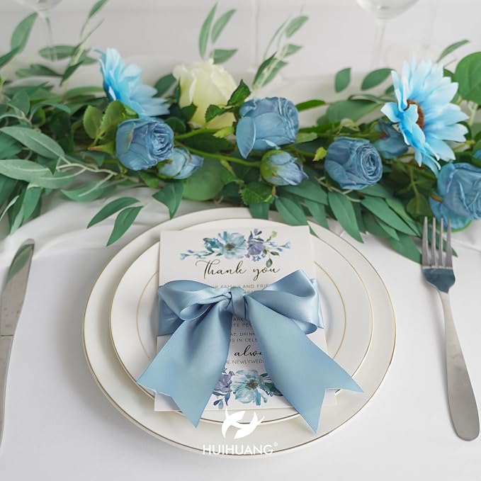 HUIHUANG Dusty Blue 2 inch Wide Double Face Satin Polyester Ribbon - Image 4