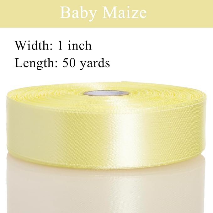 1 Inch Baby Maize Solid Satin Ribbon, 50 Yards Craft Fabric Ribbon - Image 3