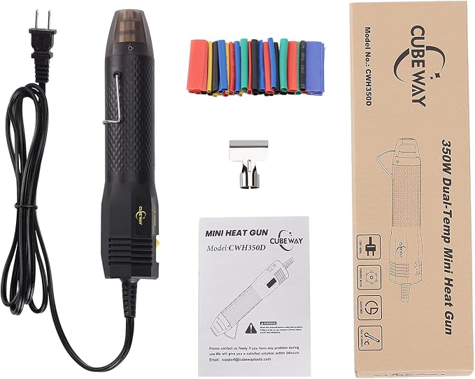 Mini Heat Gun with 6.56FT Long Cable, CUBEWAY 350W Dual-Temp 392~662°F Heat - Image 8