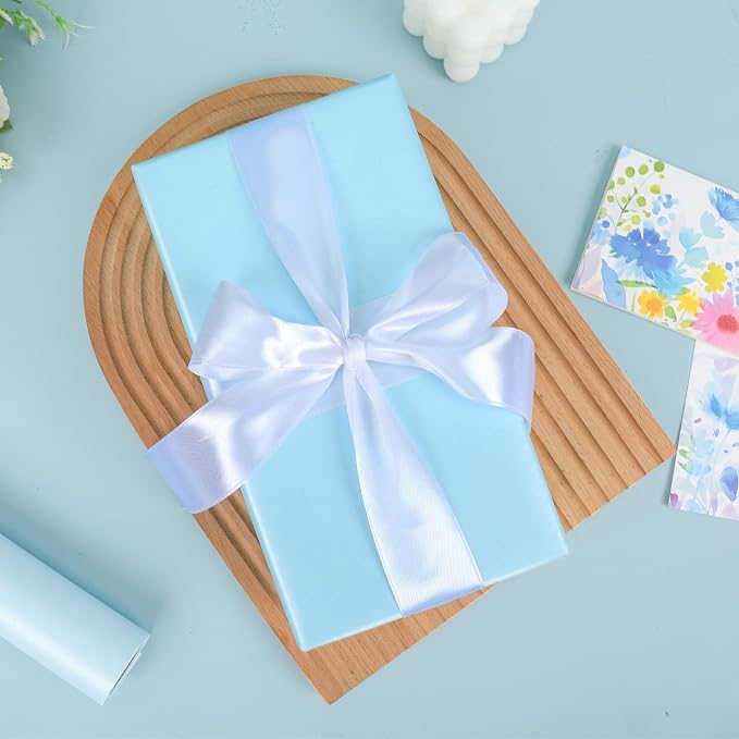NESCCI Sky Blue Matte Wrapping Paper, Solid Color Pearly-Lustre Paper, Gift - Image 5
