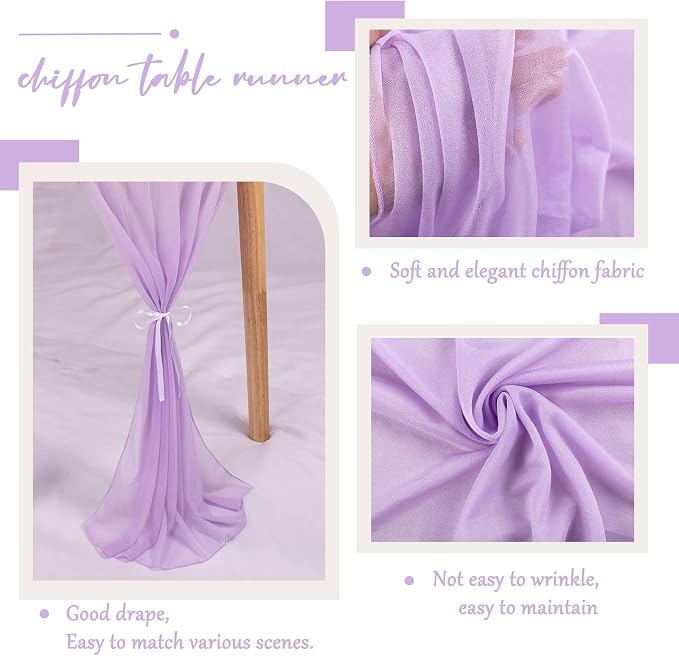 2 Packs Lavender Chiffon Table Runner 30 x 120 Inches Romantic Sheer Fabric - Image 3