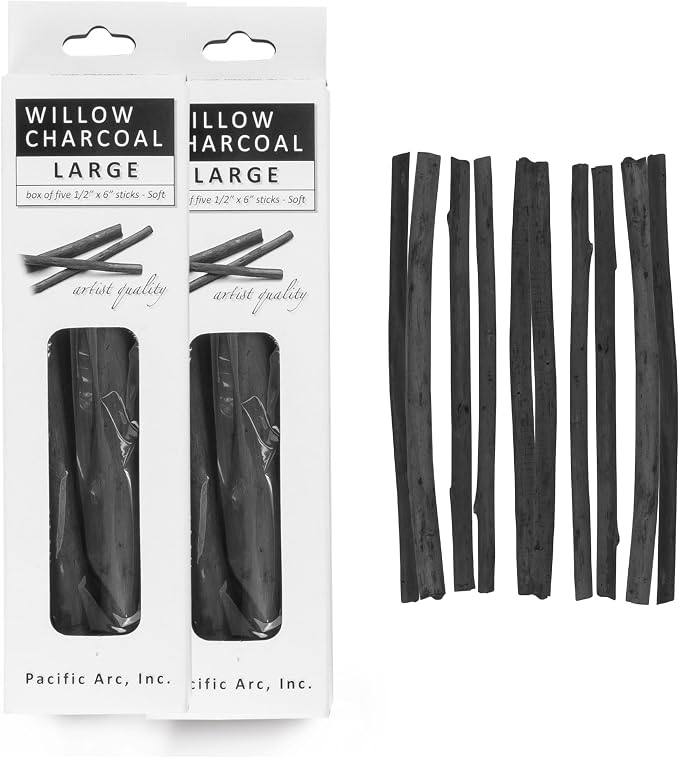 Pacific Arc 2 Pack Large Vine Charcoal Stick 5/Pkg, Thick Willow Charcoal by PacificArc