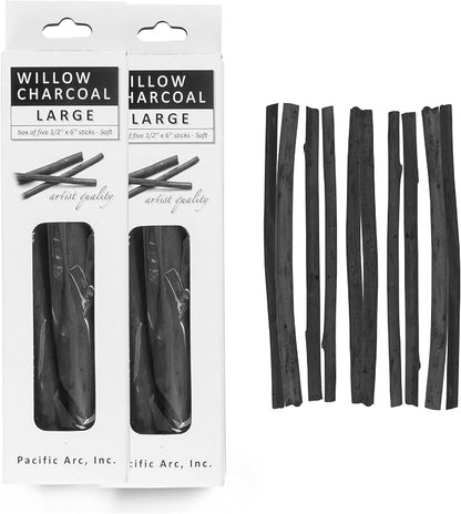 Pacific Arc 2 Pack Large Vine Charcoal Stick 5/Pkg, Thick Willow Charcoal by PacificArc