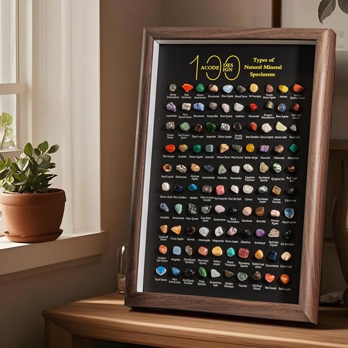 ACODE Natural Mineral Specimen Shadow Box, Geology Collection Case Decoration - Image 8