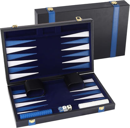 GSE Games & Sports Expert Premium Leather Backgammon Board Game Set, Classic by GSEGamesSportsExpert