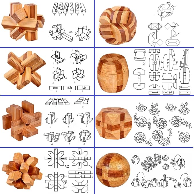 18 Pack Wooden Brain Teaser Puzzles Stress Relief Toys Wooden Burr Puzzles - Image 3
