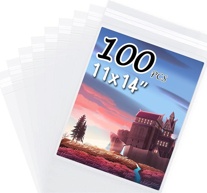 100 Pack 11 3/7 x 14 3/8 Inches Crystal Photo Sleeves Storage Bags by SOMIME