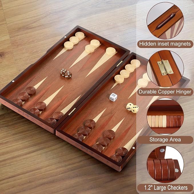 Handcrafted Wooden Backgammon Set, Classic Two-Player Strategy Board Premium - Image 6