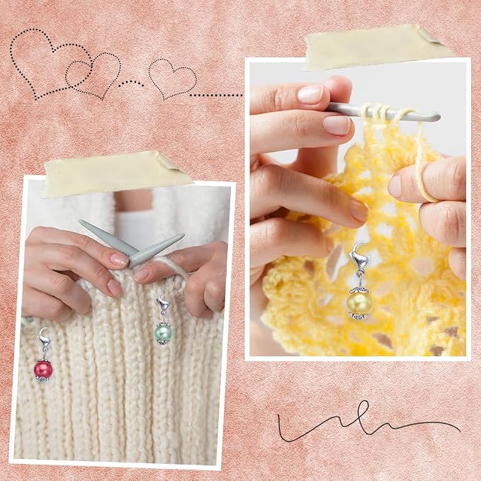SUNNYCLUE 1 Box 24Pcs Locking Stitch Marker Knitting Markers Charms Glass Pearl - Image 5