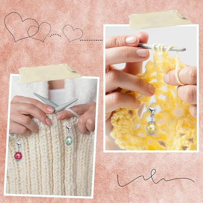 SUNNYCLUE 1 Box 24Pcs Locking Stitch Marker Knitting Markers Charms Glass Pearl - Image 5