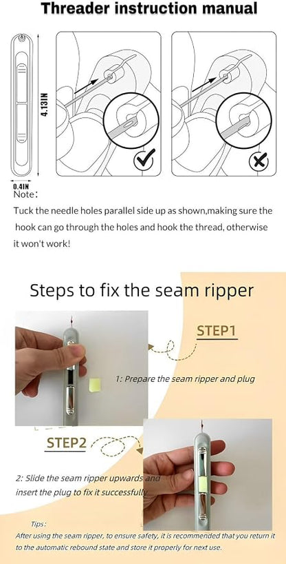Upgraded 2 in 1 Automatic Needle Threaders Seam Ripper, Quilting Supplies - Image 8