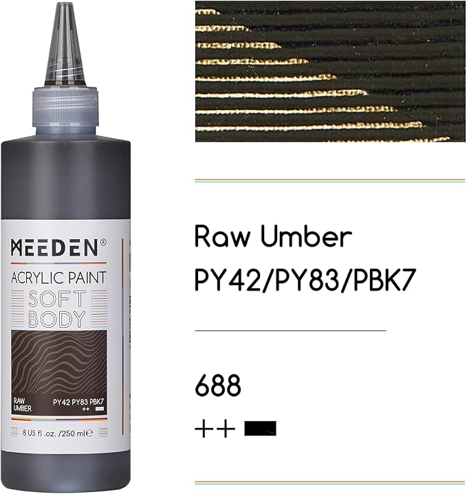 MEEDEN Raw Umber Acrylic Paint: Matte Finish 250ml/8.45oz Soft Body Bulk - Image 2