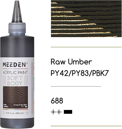 MEEDEN Raw Umber Acrylic Paint: Matte Finish 250ml/8.45oz Soft Body Bulk - Image 2
