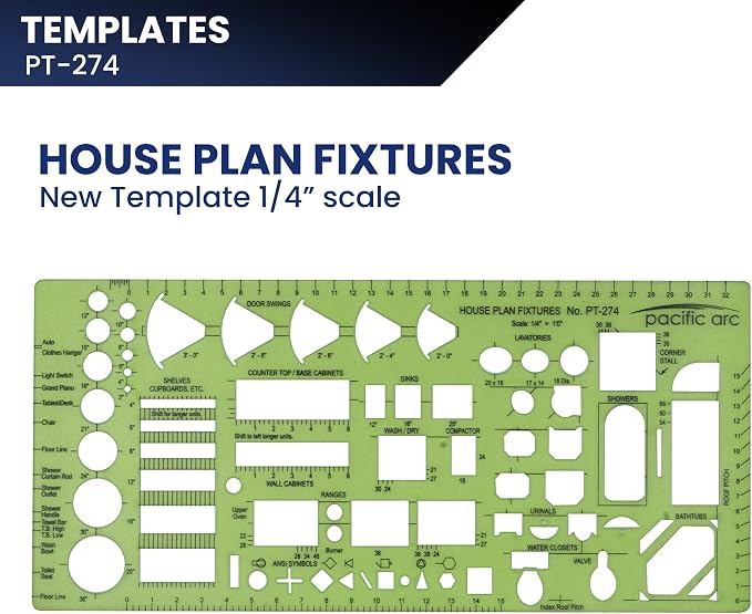 Pacific Arc, House Plan Fixtures Template, 1/4 in, Drawing aid Stencil - Image 2