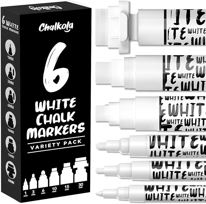 Chalkola 6 White Chalk Markers for Blackboard, Chalkboard Signs, Car Window by Chalkola