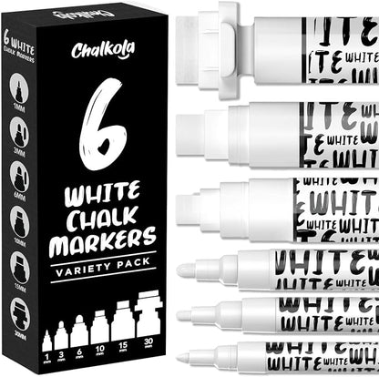 Chalkola 6 White Chalk Markers for Blackboard, Chalkboard Signs, Car Window by Chalkola